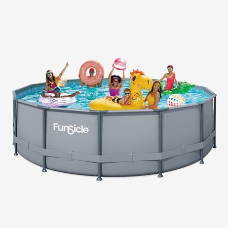 Funsicle 16' x 48" Oasis Pool, Round Above Ground Swimming Pool, Includes SFX1500 SkimmerPlus® Filter Pump, Pool Ladder, Cloth, Cover & Deluxe Maintenance Kit, Cool Gray, Age 6 and up