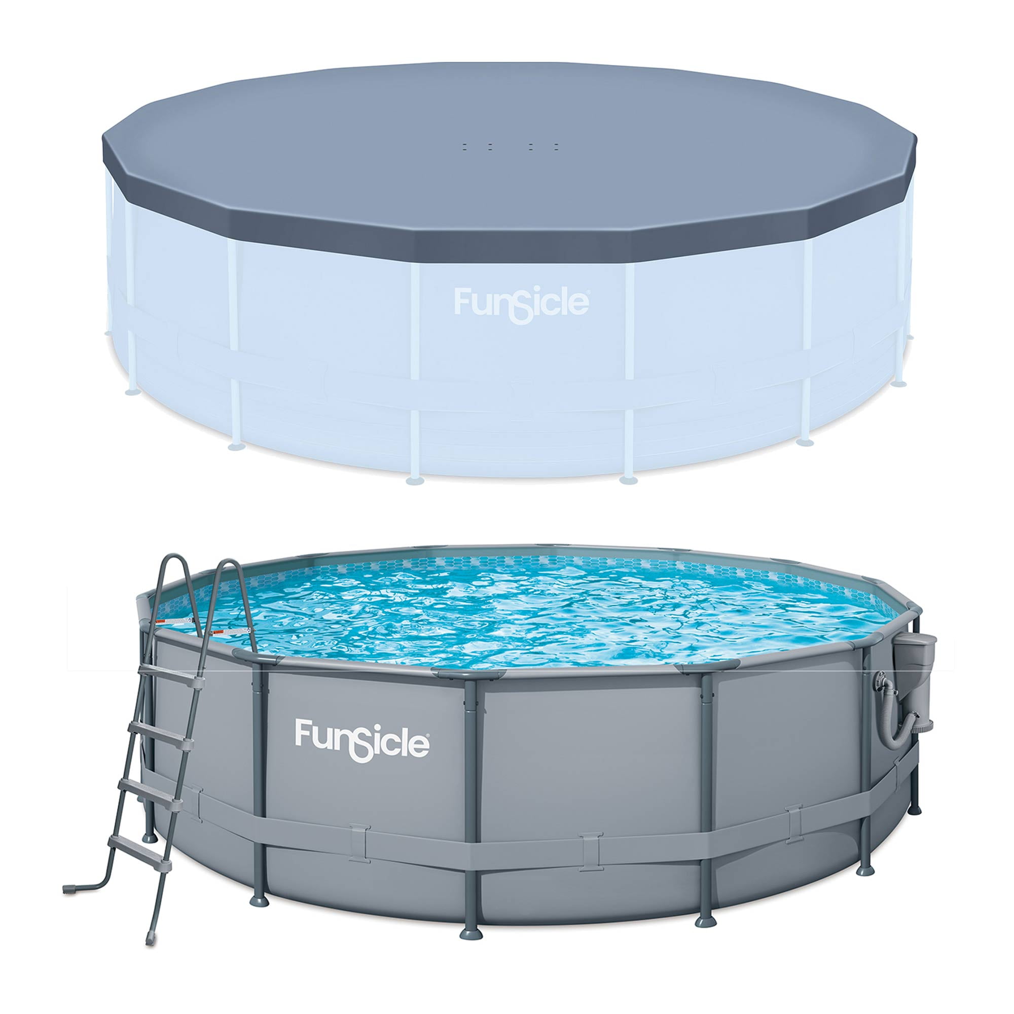 Funsicle 16' x 48" Oasis Round Frame Pool with 16' Debris Cover, Gray