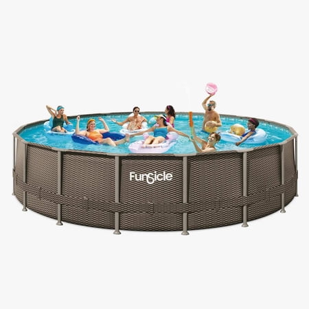 Funsicle 18' x 48" Oasis Designer Pool, Round Above Ground Swimming Pool, Includes SFX1500 SkimmerPlus® Filter Pump, Pool Ladder, Cloth, Cover & Deluxe Maintenance Kit, Double Rattan, Age 6 and up