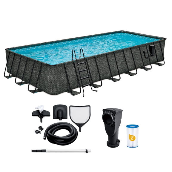 Funsicle 24 Ft Oasis Designer Lap Above Ground Pool with Pump, Rectangular Frame