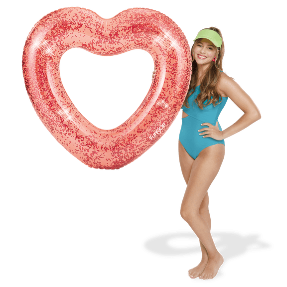 Funsicle 40" Glitter Heart FunTube, Inflatable Sparkling Heart Swim Tube, Rose, Age 9 & up, Unisex