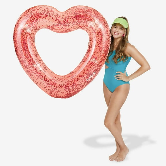 Funsicle 40" Glitter Heart FunTube, Inflatable Sparkling Heart Swim Tube, Rose, Age 9 & up, Unisex