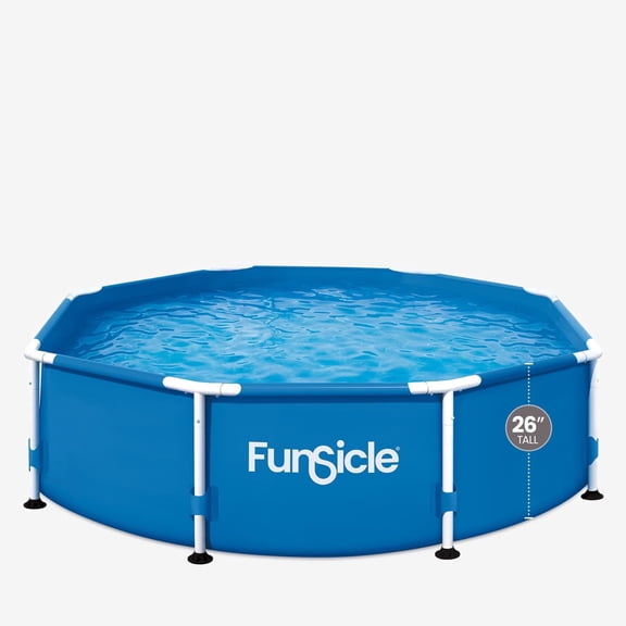 Funsicle Activity Above Ground Metal Frame Swimming Pool 8' x 26", Backyard Games For Kids & Adults, Round, Blue