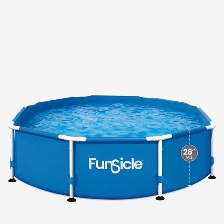 Funsicle Activity Above Ground Metal Frame Swimming Pool – 8' x 26", Backyard Games For Kids & Adults, Round, Blue