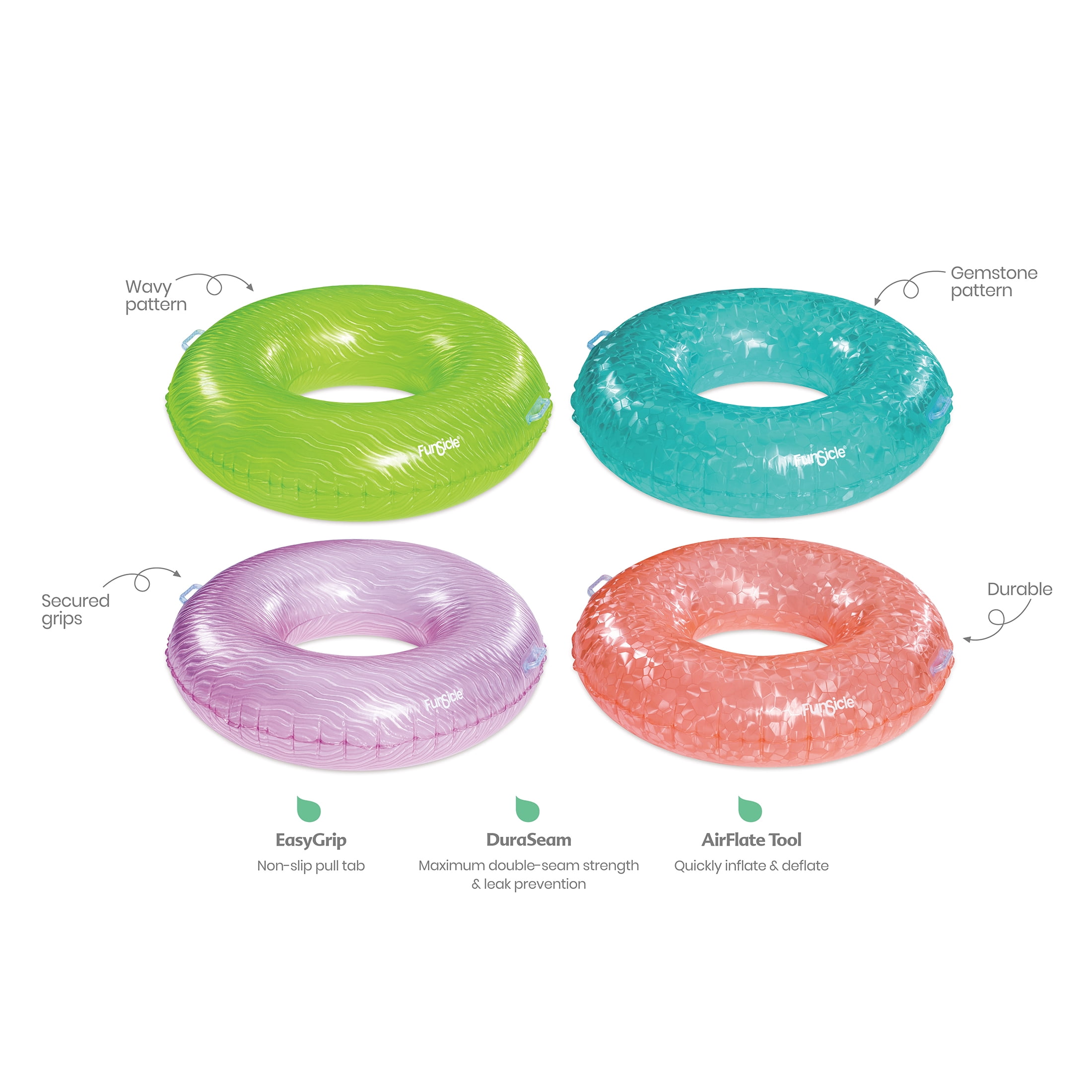 Funsicle FunTube, Inflatable Swim Tube Pool Floats, 4-Pack, Multicolor, Age 9 & up, Unisex