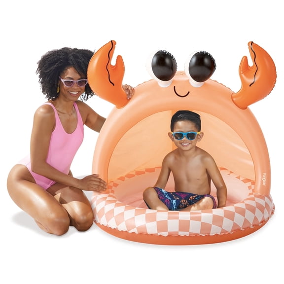 Funsicle Happy Snappy Crab Shaded Inflatable Kids Splash Pool, 40" x 40" x 38", Ages 1 to 3