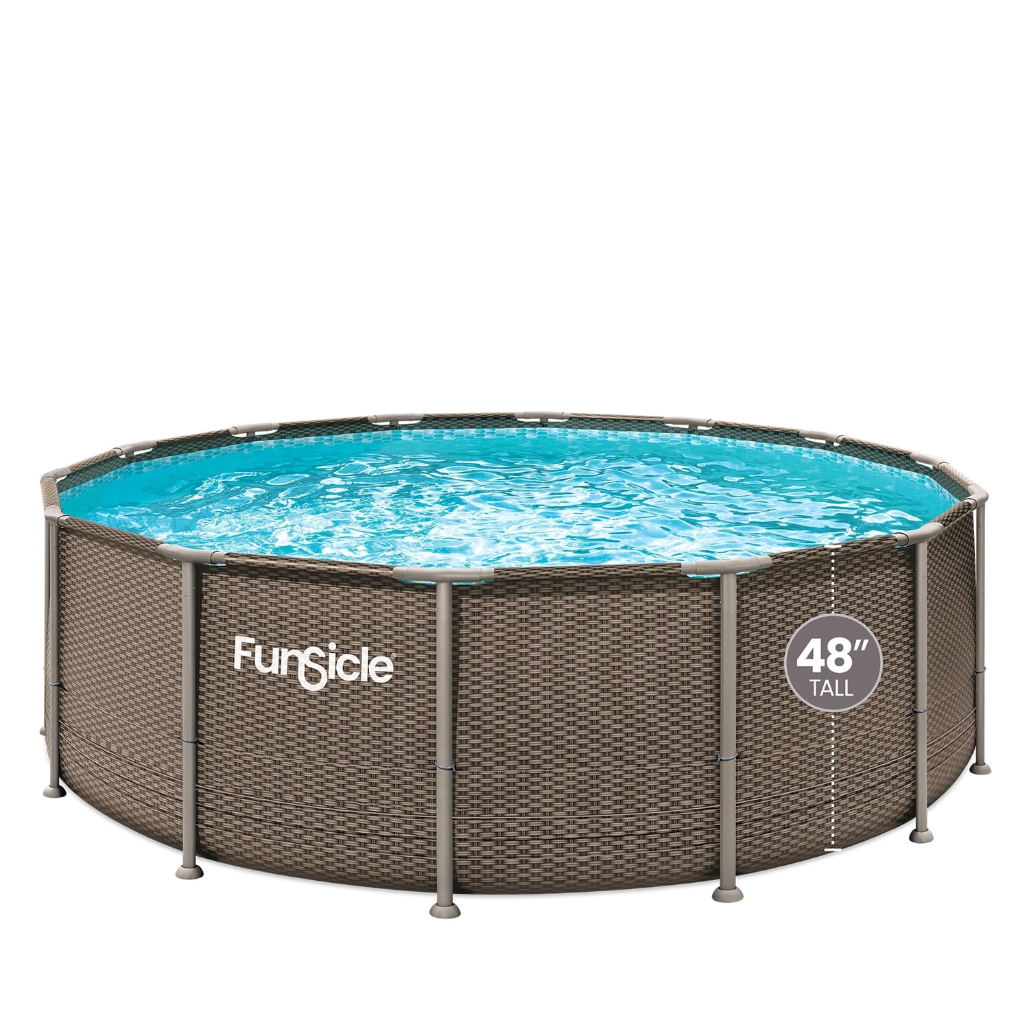 Funsicle Oasis Designer Above Ground Metal Frame Swimming Pool Set – with FB1200S AutoSkimmer Pump, Ladder, Cover, Cloth & Deluxe Maint. Kit, 14' x 48", Round, Double Rattan