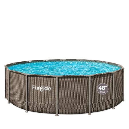 Funsicle Oasis Designer Above Ground Metal Frame Swimming Pool Set – with FB1800S AutoSkimmer Pump, Ladder, Cover, Cloth & Deluxe Maint. Kit, 16' x 48", Round, Double Rattan
