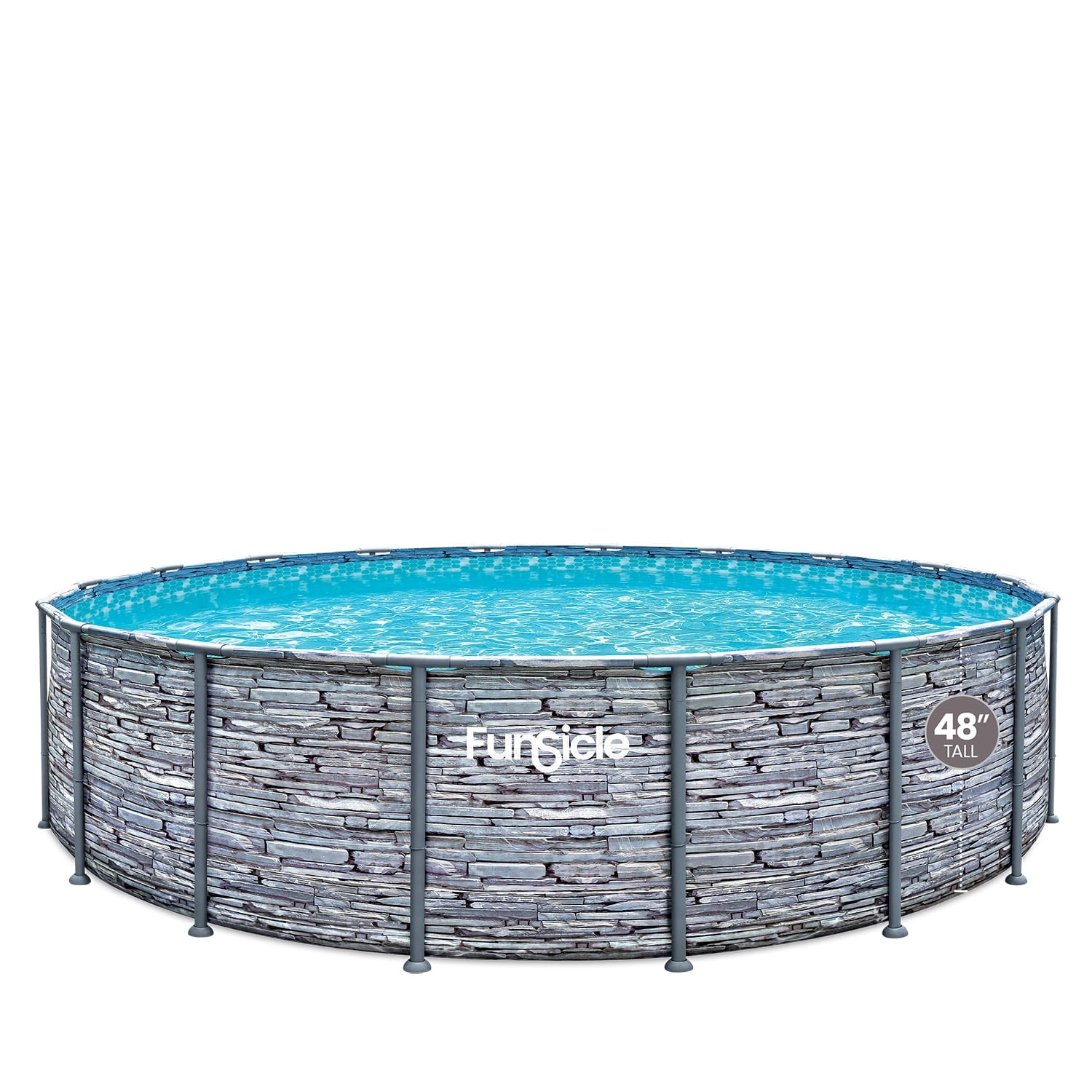 Funsicle Oasis Designer Above Ground Metal Frame Swimming Pool Set – with FB1800S AutoSkimmer Pump, Ladder, Cover, Cloth & Deluxe Maint. Kit, 18' x 48", Round, Stone Slate
