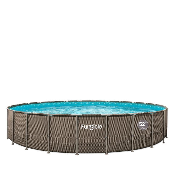 Funsicle Oasis Designer Above Ground Metal Frame Swimming Pool Set – with Sand Filter Pump, Ladder, Cover, Cloth & Maint. Kit, 24' x 52", Round, Double Rattan