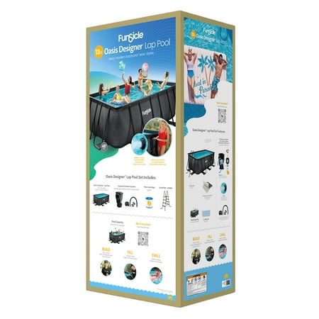 Funsicle: Oasis Designer Lap Pool - 13ft Above Ground Pool Set, Durable 3-Ply, Powerful Filtration System, SureStep Ladder, 13'x7'x48", For 6-7 People