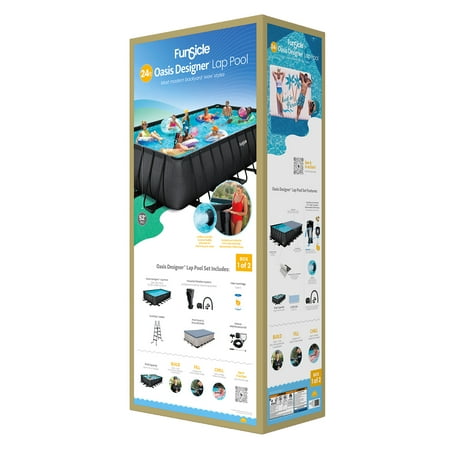Funsicle: Oasis Designer Lap Pool - 24ft Above Ground Pool Set, 24'x12'x52", Filtration System, Ladder, Pool Cover, Ground Cloth, Maintenance Kit