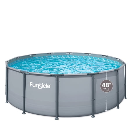 Funsicle Oasis Above Ground Metal Frame Swimming Pool Set – with FB1200S AutoSkimmer Pump, Ladder, Cover, Cloth & Deluxe Maint. Kit, 14' x 48", Round, Gray
