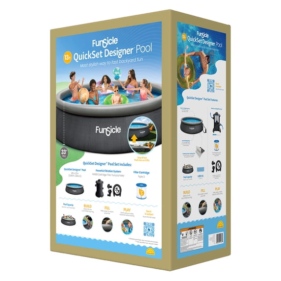Funsicle: QuickSet Designer Pool - 13ft Above Ground Inflatable Pool Set, 13' x 33", Includes RX600 Filter Pump & Type D Cartridge, For 6-7 People
