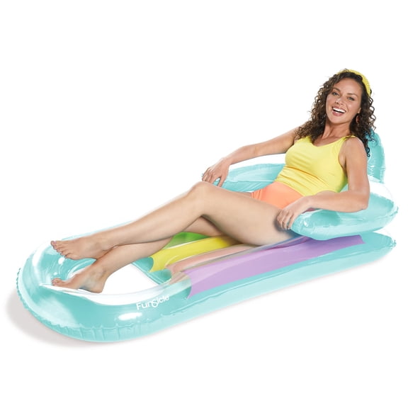 Funsicle Relaxing Lounge, 5.25ft Inflatable Pool Float with Cup Holder, Blue, Age 14 & up