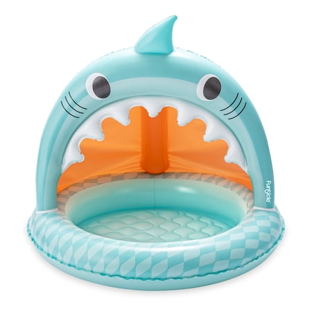 Funsicle Shark Jaws Bay Shaded Inflatable Kids Splash Pool, 40" x 40" x 37", Ages 1 to 3