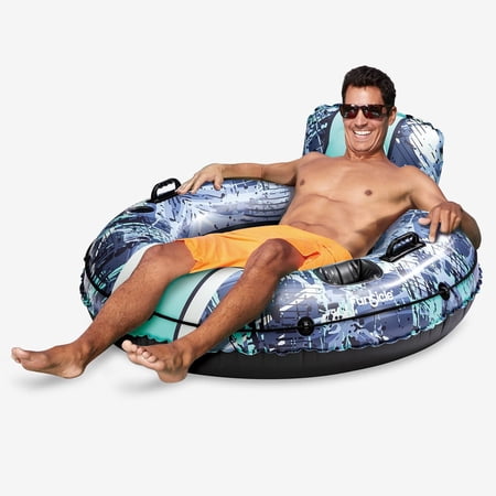 Funsicle 4ft Sierra Blue River Inflatable Lounge, Mesh Seat & Cup Holder, Age 14 and up