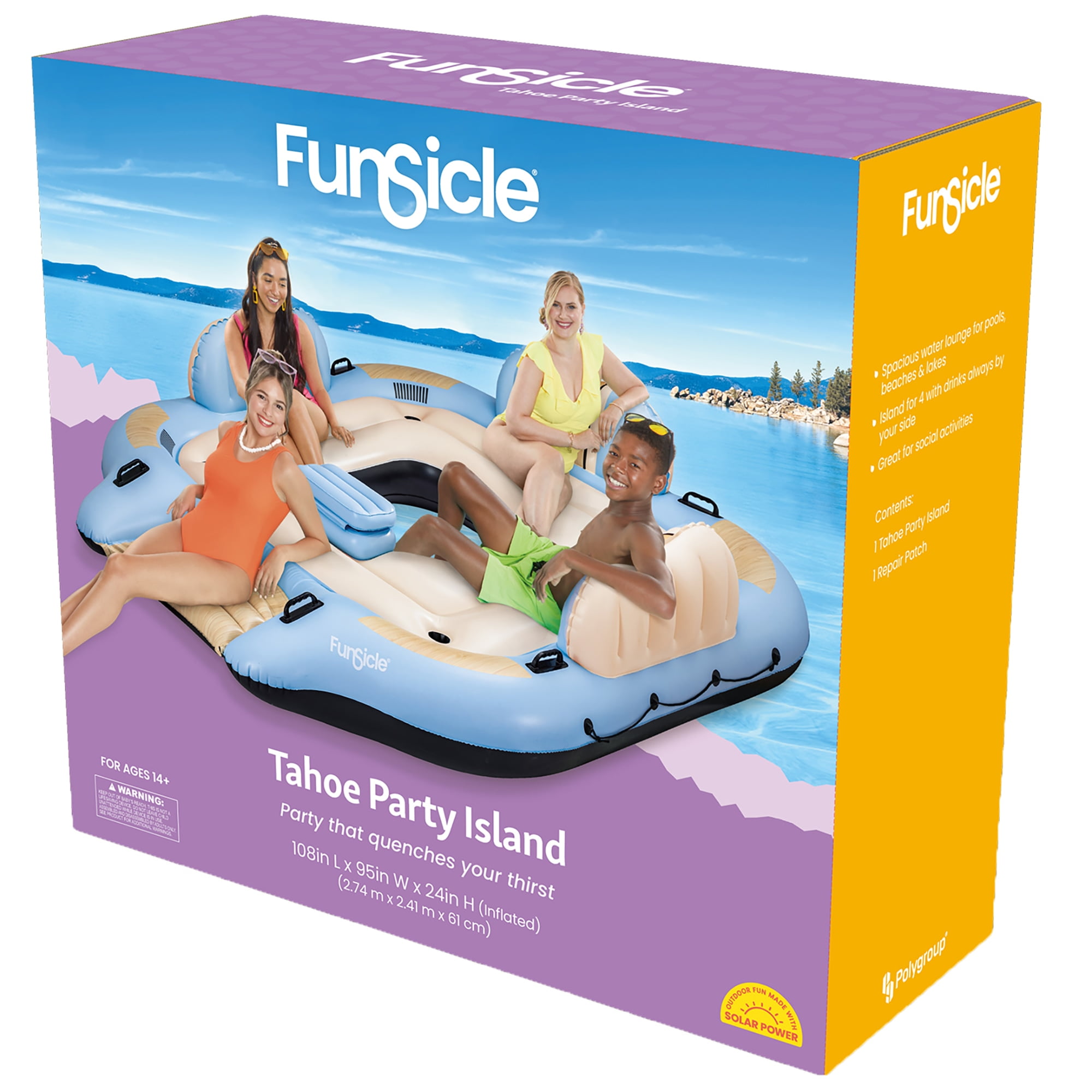 Funsicle Tahoe Party Island 9' Inflatable 4 Person Pool Float with Cup Holders, Multicolor
