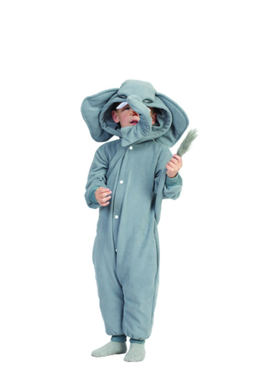 Toddler Elephant Costume - Gray Jumpsuit With Faux Fur Tail & Headpiece With Trunk, Ears, Tusks