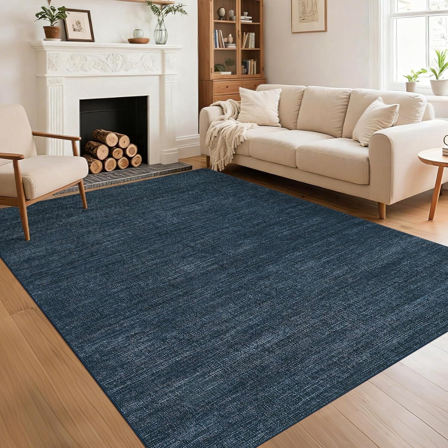 Memoryfield 10' x 13' Modern Area Rug, Washable Floor Cover, Non-Slip, Stain-Resistant Low-Pile Carpet for Living Room, Bedroom, Dining Room, Blue