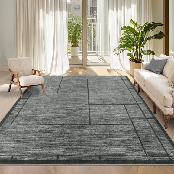 Memoryfield 10' x 13' Modern Geometric Area Rug, Low Pile Washable Non-Shedding Soft Rug, for Living Room Bedroom, Gray