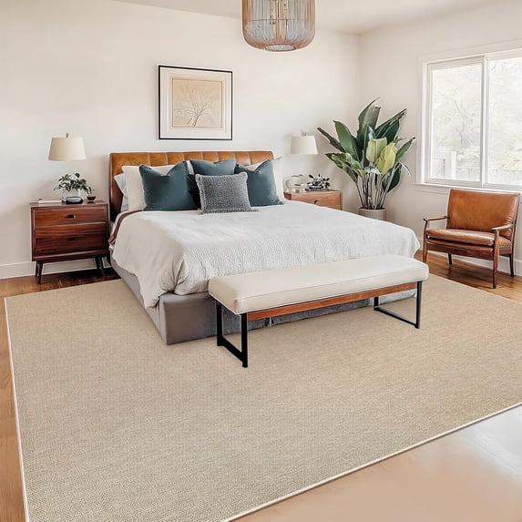 Funslane 10' x 13' Washable Area Rug, Modern Woven Carpet, Non-Slip & Stain-Resistant Floor Cover, for Living Room, Bedroom & Dining Room, Tan