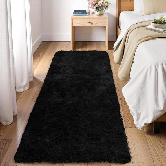 Memoryfield 2' x 6' Runner Rug, Plush Non-Skid Rug, for Bedroom Living Room Nursery, Black