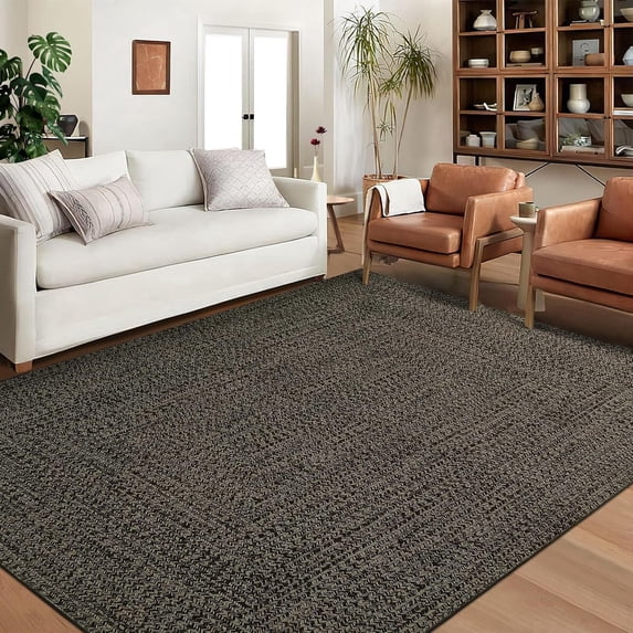 Memoryfield 3' x 5' Modern Braided Area Rug, Washable Floor Cover, Non-Slip Stain-Resistant Soft Rug for Living Room Bedroom Office, Brown