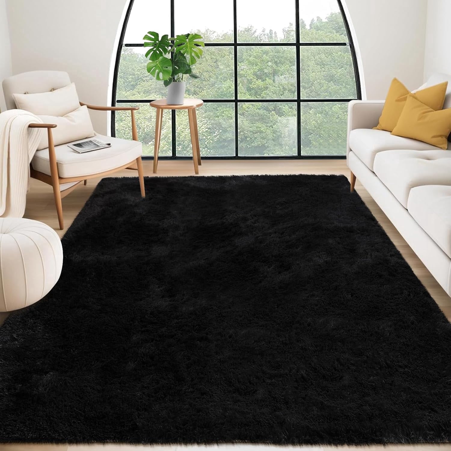 Memoryfield 4' x 6' Area Rug, Plush Non-Skid Rug, for Bedroom Living Room, Black