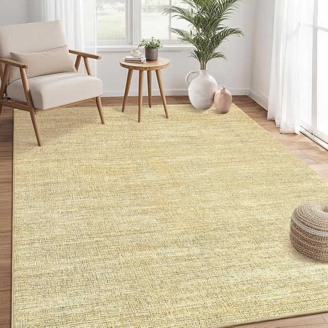 Memoryfield 4' x 6' Modern Area Rug, Washable Floor Cover, Non-Slip, Stain-Resistant Low-Pile Carpet for Living Room, Bedroom, Dining Room, Tan