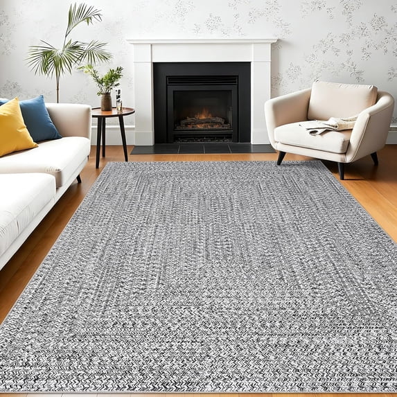 Memoryfield 5' x 7' Modern Braided Area Rug, Washable Floor Cover, Non-Slip Stain-Resistant Soft Rug for Living Room Bedroom Office, Gray