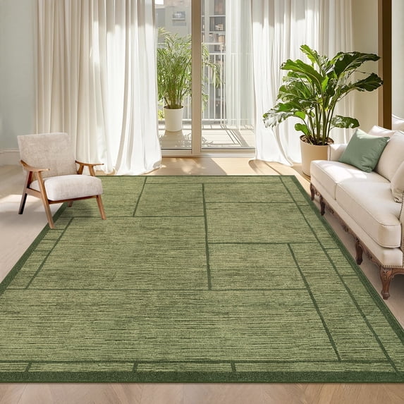 Memoryfield 5' x 7' Modern Geometric Area Rug, Low Pile Washable Non-Shedding Soft Rug, for Living Room Bedroom, Green