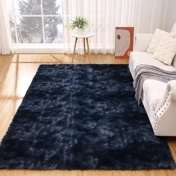 Memoryfield 6' x 9' Area Rug, Tie-Dye Plush Non-Skid Rug, for Bedroom Living Room Nursery, Dark Navy