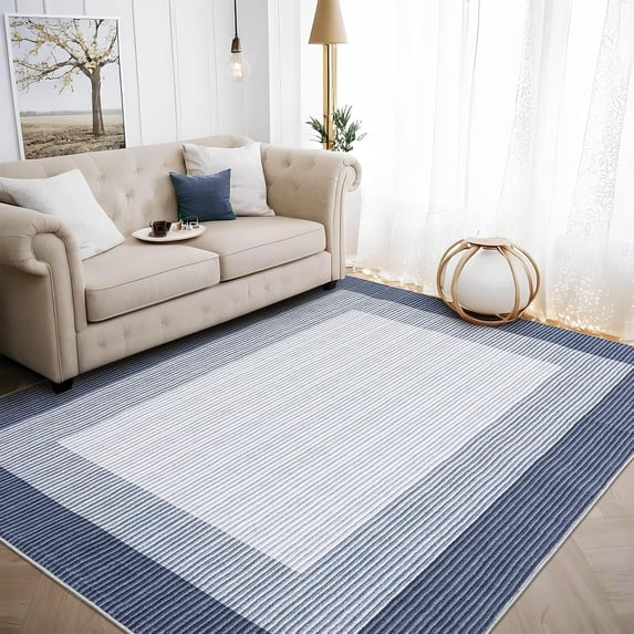 Memoryfield 8' x 10' Modern Area Rug, Machine Washable, Non-Slip, Non-Shedding, Low-Pile Floor Carpet, for Bedroom, Living Room & Nursery, Blue