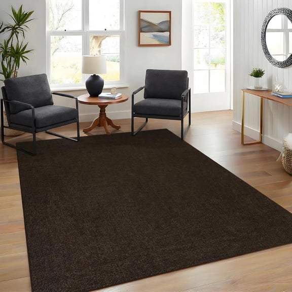 Funslane 8' x 10' Washable Area Rug, Modern Woven Carpet, Non-Slip & Stain-Resistant Floor Cover, for Living Room, Bedroom & Dining Room, Brown