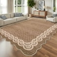 thumbnail image 1 of Funslane 8' x 10' Washable Scalloped Area Rug, Modern Neutral Farmhouse Floor Carpet, for Living Room Bedroom Apartment, Tan, 1 of 10