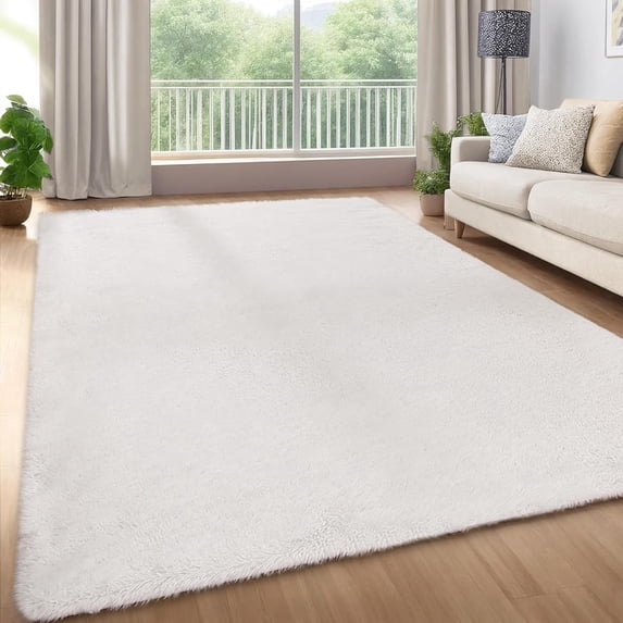 Memoryfield 9' x 12' Area Rug, Plush Non-Skid Rug, for Bedroom Living Room Nursery, White