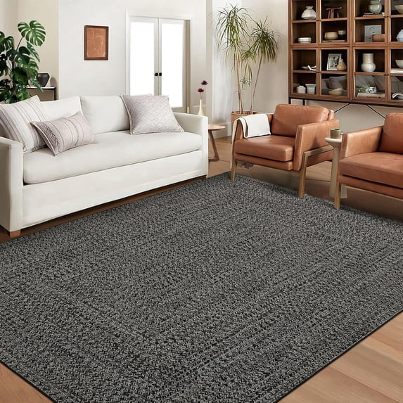 Memoryfield 9' x 12' Modern Braided Area Rug, Washable Floor Cover, Non-Slip Stain-Resistant Soft Rug for Living Room Bedroom Office, Dark Gray