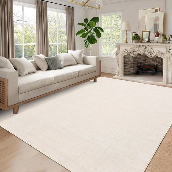 Memoryfield 9' x 12' Washable Area Rug, Stain-Resistant Low Pile Non Slip Carpet, Floor Mat for Living Room Bedroom Home Office, Beige