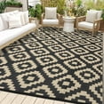 thumbnail image 1 of Funslane 9x12' Outdoor Rug, Reversible Plastic Patio Rugs with Storage Bag, Portable Modern Waterproof Outside Carpet for Camping, Balcony Deck Backyard, Black & Coffee, 1 of 9
