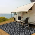 thumbnail image 1 of Funslane 9x18' Outdoor Rug, Reversible Plastic Patio Rugs with Storage Bag, Portable Modern Waterproof Outside Carpet for Camping, Balcony Deck Backyard, Black & Gray, 1 of 9