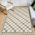 thumbnail image 1 of Memoryfield Checkered Area Rug 5' x 7', Washable, Non-Slip Low-Pile Carpet with Modern Geometric Design for Living Room, Bedroom & Dining Room, Beige, 1 of 6