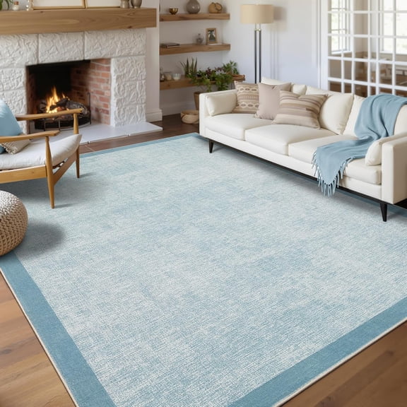 Funslane Modern Geometric Area Rug 5' x 7', Washable Carpet, Ultra Thin Soft Non-Slip Rug for Living Room Bedroom Home Office, Light Blue
