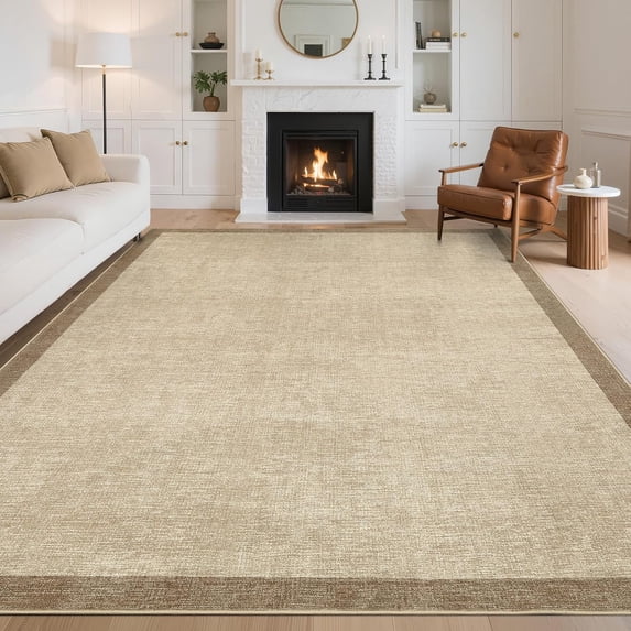 Funslane Modern Geometric Area Rug 5' x 7', Washable Carpet, Ultra Thin Soft Non-Slip Rug for Living Room Bedroom Home Office, Tan