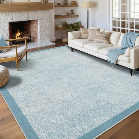 Funslane Modern Geometric Area Rug 9' x 12', Washable Carpet, Ultra Thin Soft Non-Slip Rug for Living Room Bedroom Home Office, Light Blue