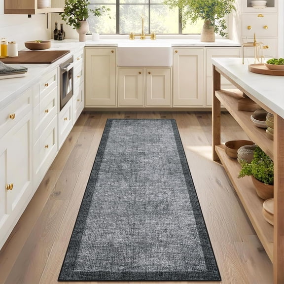 Funslane Modern Geometric Runner Rug 2' x 6', Washable Carpet, Ultra Thin Soft Non-Slip Rug for Kitchen Bedroom Entryway, Dark Gray
