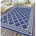 thumbnail image 1 of Memoryfield Waterproof Outdoor Rug 5x8ft for Patios, Plastic Straw Rug Outside Carpet Mats for Picnic, Backyard, Deck, Balcony, Porch, Beach, Dark Blue & White, 1 of 9