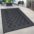 thumbnail image 1 of Memoryfield Waterproof Outdoor Rug 9x18ft for Patios, Plastic Straw Rug Outside Carpet Mats for RV, Picnic, Backyard, Deck, Balcony, Porch,Beach, Black & Gray, 1 of 9