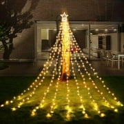 Christmas Outdoor Star Lights Waterfall Tree Lights 344 LED 10Ft 12" Topper Star for Lawn Yard Garden Holiday Xmas New Year Warm White