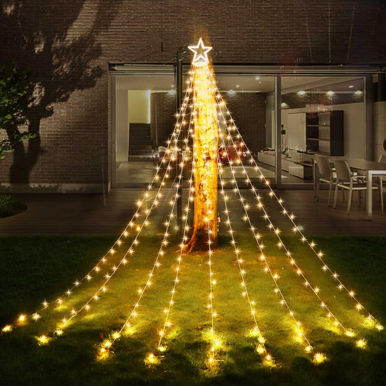 Funsmile Christmas Outdoor Star Lights Waterfall Tree Lights 344 LED ...